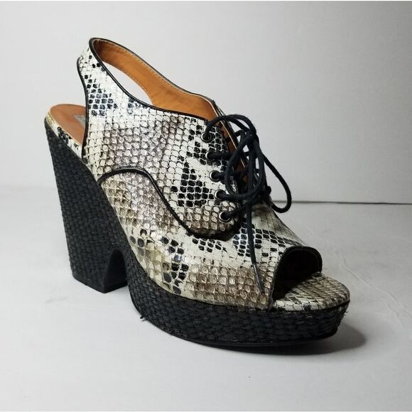 Peppermint sling back open toe snake skin print lace up heeled shoes Women's 7.5 - Picture 1 of 8